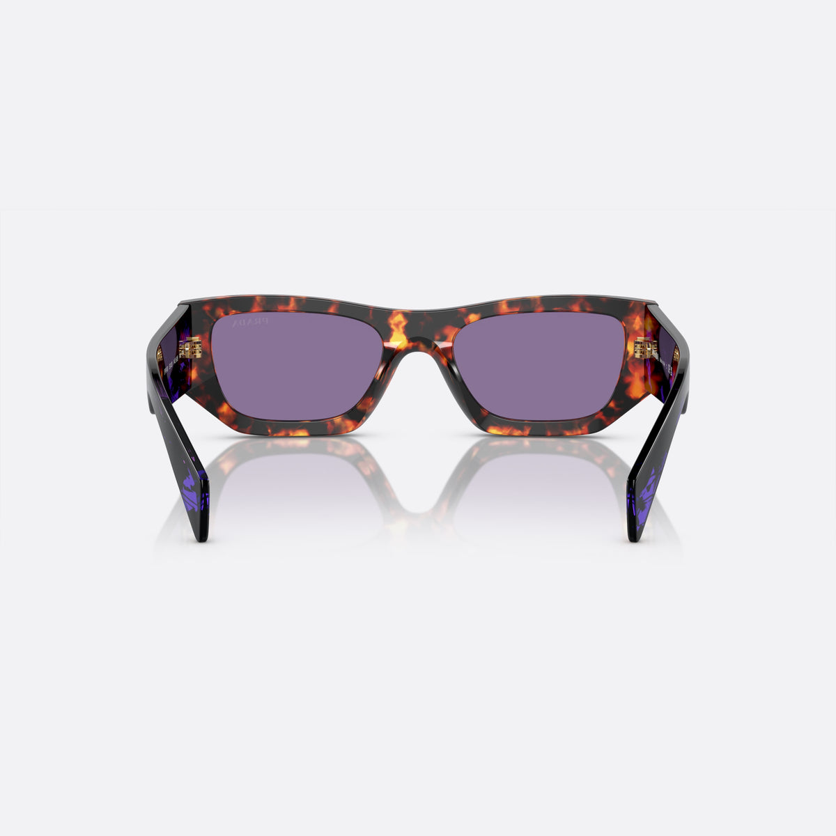 Prada PR A01S 53 sunglasses, havana pillow frame, unisex, keyhole bridge, brand lettering on temples, full-rim frame, back view