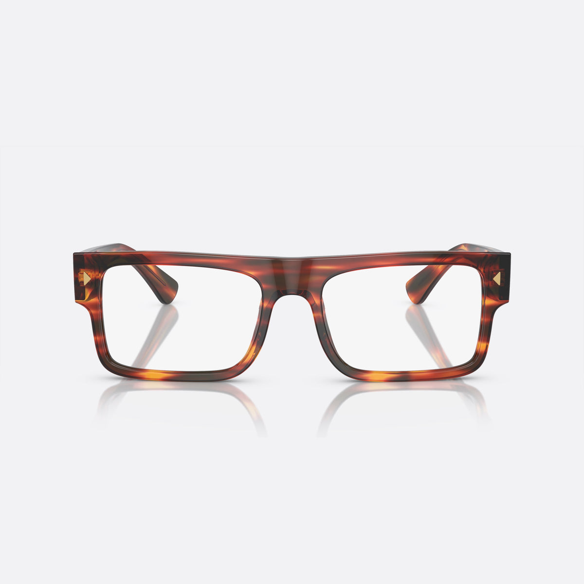 Prada PR A01V 13O-1O1 M eyeglasses, havana geometric frame for men, plain double bridge, brand lettering on temples, front view