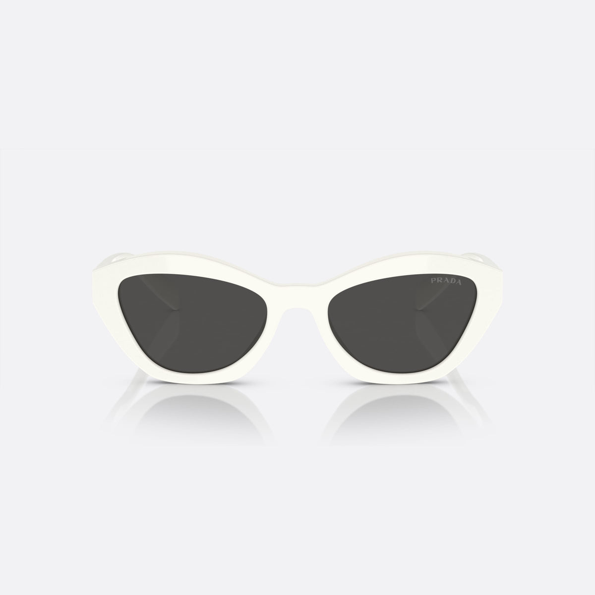 Prada PR A02S 17K-08Z sunglasses, white butterfly frame for women, plain integrated bridge, brand lettering on the lens, front view