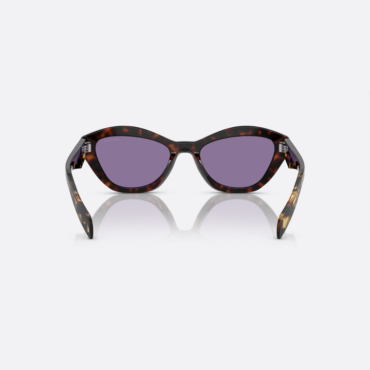 Prada PR A02S 17N-50B A sunglasses, havana butterfly frame for women, plain bridge, brand logo plaque on temple