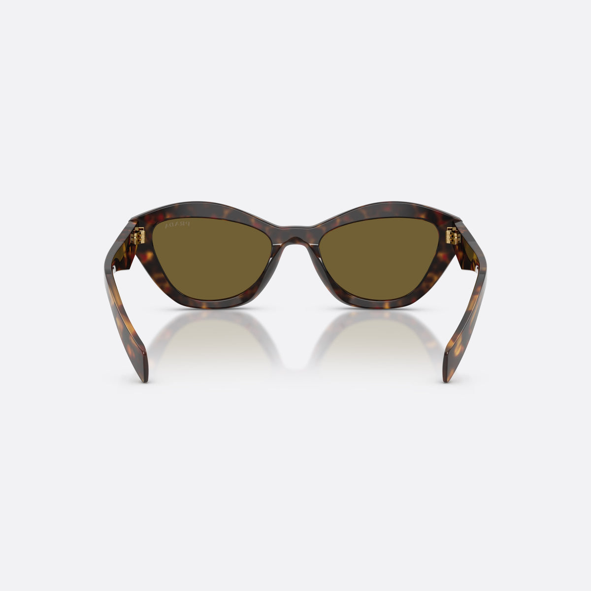 Prada PR A02S 17N09Z sunglasses, havana butterfly frame for women, plain integrated bridge, brand logo plaque on temple, back view