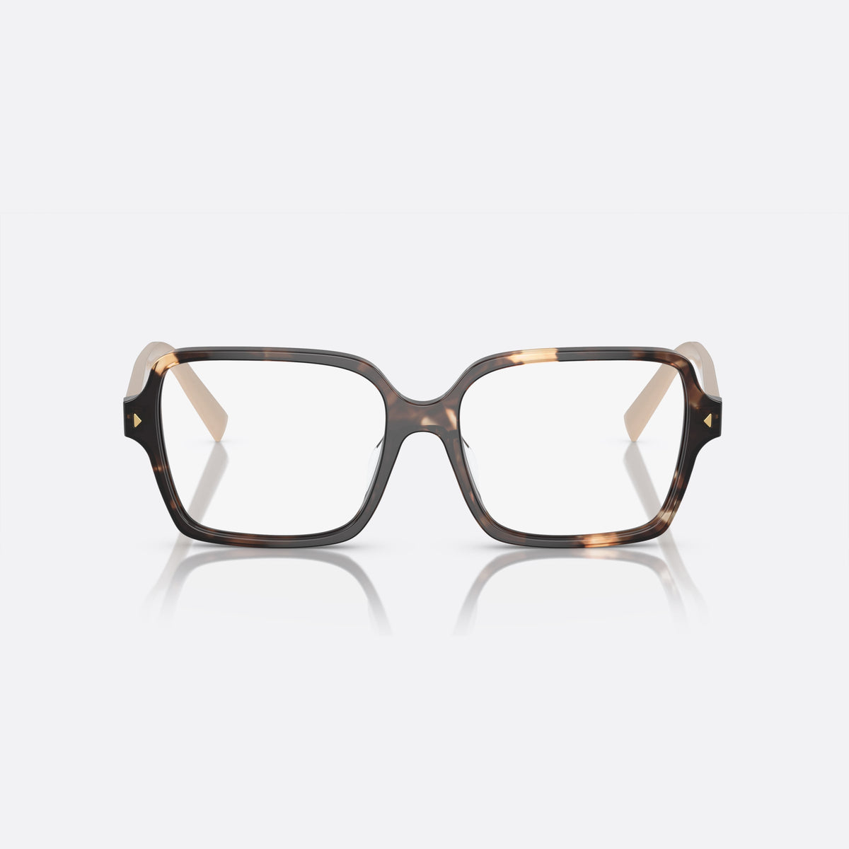 Prada PR A02V 07R-1O1 D eyeglasses, havana geometric frame for women, keyhole bridge, brand lettering on temples, full-rim frame, front view