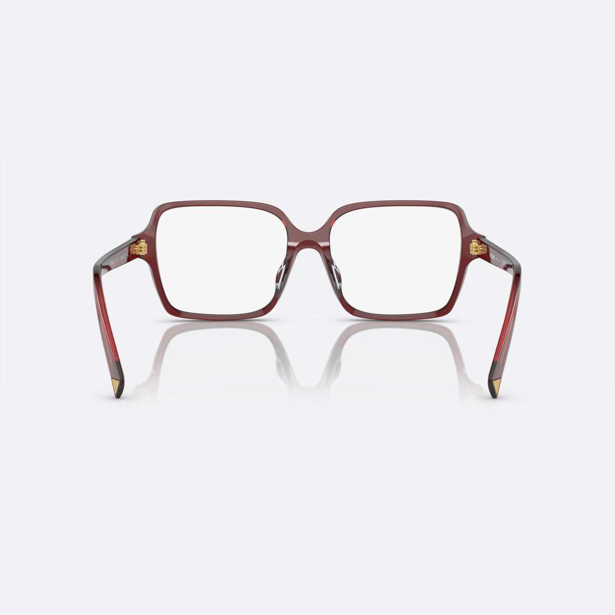 Rame ochelari de vedere Prada PR A02V 16P-1O1, geometrica roșu, pentru femei, punte simplă, literele brandului pe brațe, ramă completă, vedere din spate
