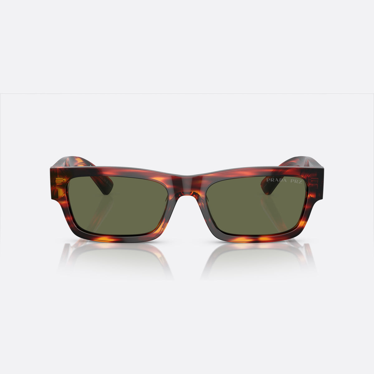 Prada PR A03S 13O-03R X sunglasses, havana rectangle frame for men, plain double bridge, brand lettering on temple, front view