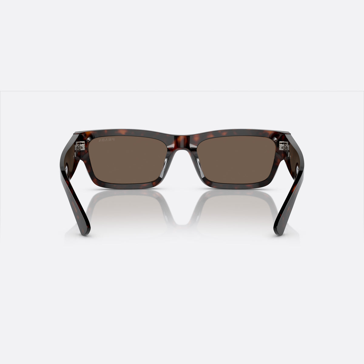 Prada PR A03S 17N/08T sunglasses, havana rectangular frame for men, plain bridge, brand lettering on temple