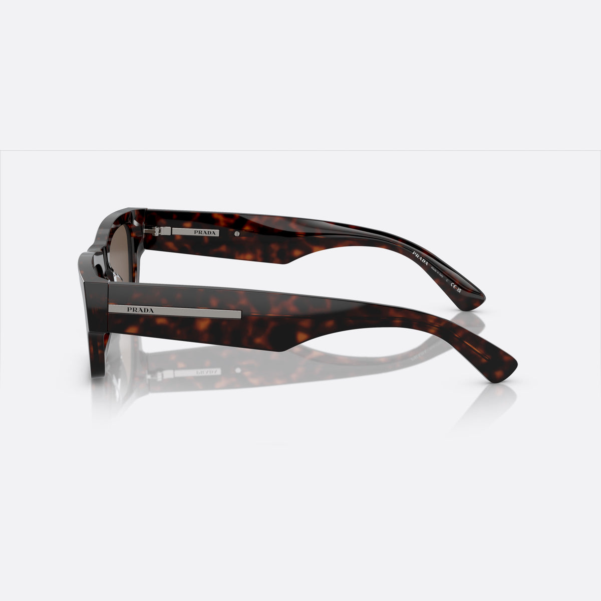 Prada PR A03S 17N/08T sunglasses, havana rectangular frame for men, plain bridge, brand lettering on temple