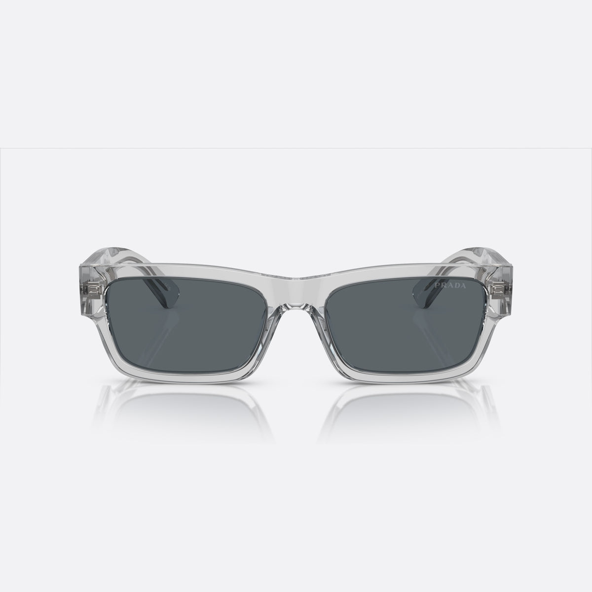 Ochelari de soare Prada PR A03S 17P-0A9, rectangulari gri, pentru bărbați, punte simplă, litere ale brandului pe brațe, ramă completă, vedere din față