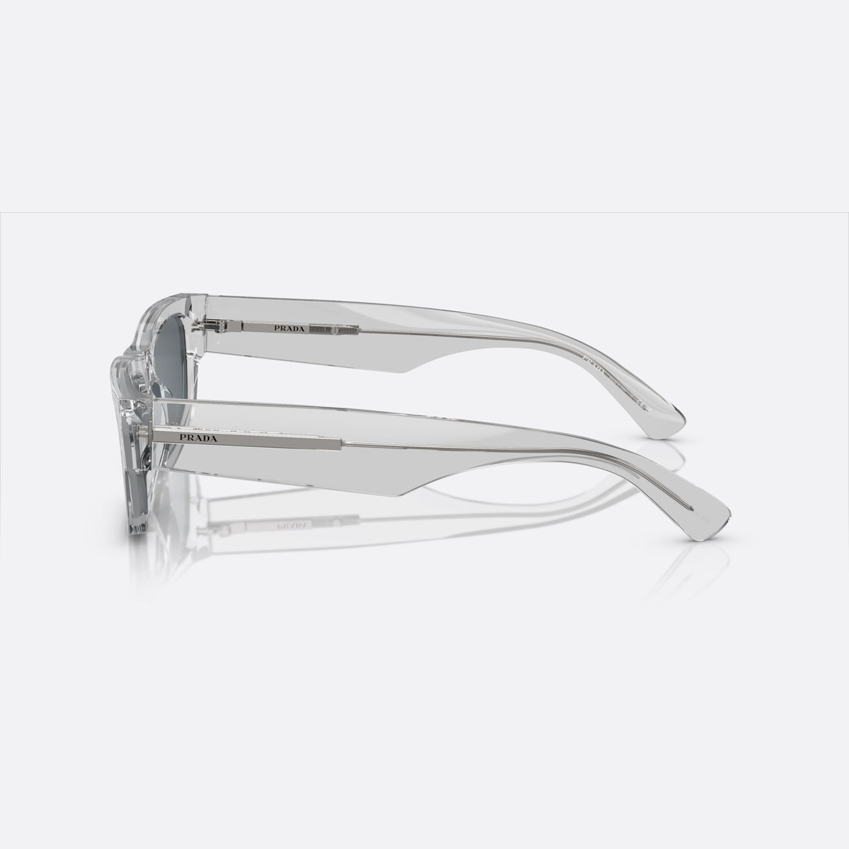 Ochelari de soare Prada PR A03S 17P-0A9, rectangulari gri, pentru bărbați, punte simplă, litere ale brandului pe brațe, ramă completă, vedere laterală