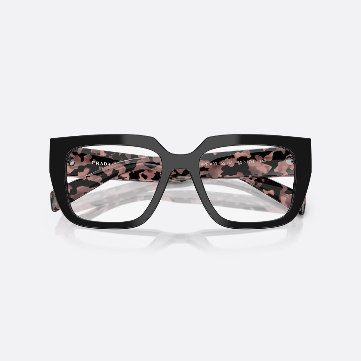 Rame ochelari de vedere Prada PR A03V 13P1O1, patrati negru, pentru femei, punte simplă, integrată în fața ramei, ramă completă, cu brațele pliate