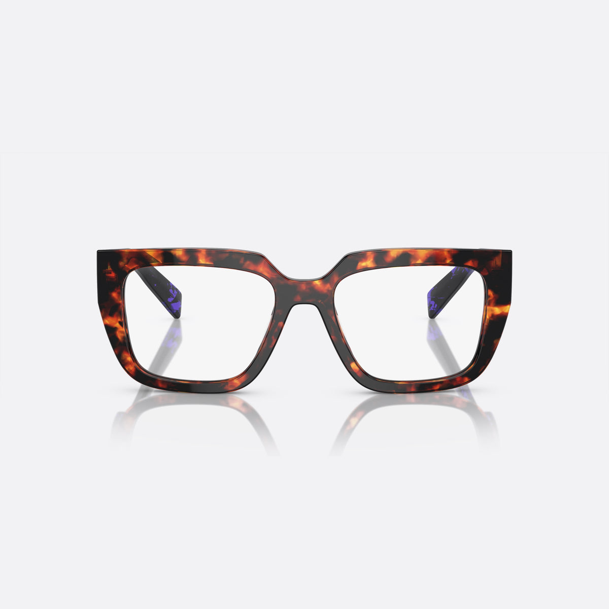 Prada PR A03V 14O-1O1 K eyeglasses, havana squared frame for women, plain saddle bridge, brand lettering on temples, front view