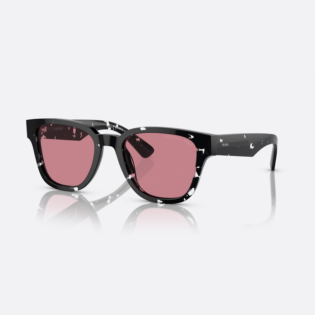 Prada PR A04S 15O-70C sunglasses, black pantos frame for men, plain integrated bridge, brand lettering on temples