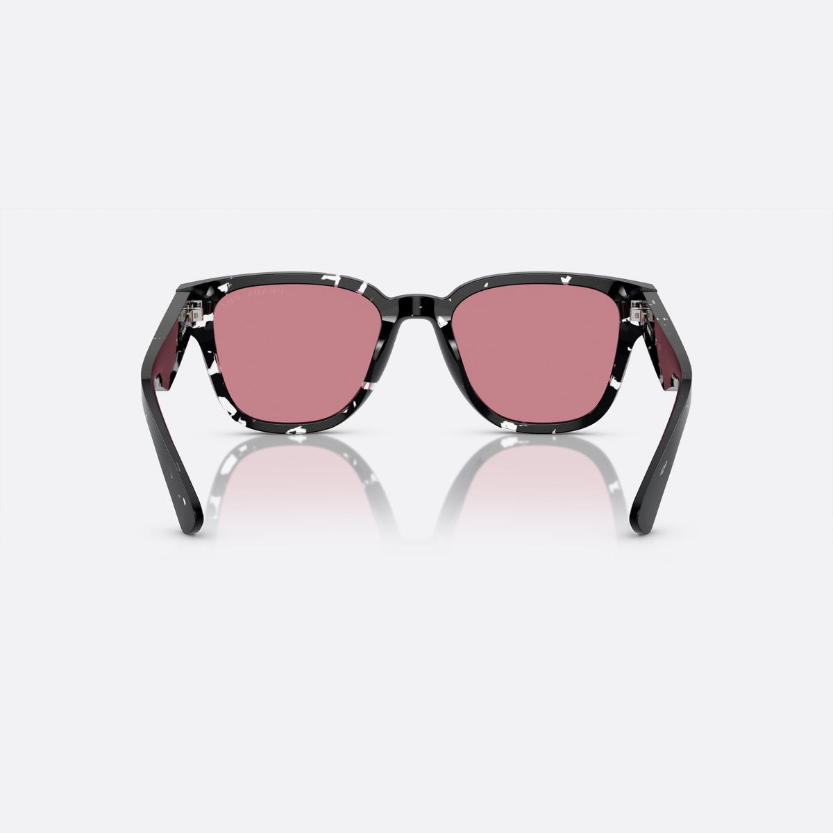 Prada PR A04S 15O-70C sunglasses, black pantos frame for men, plain integrated bridge, brand lettering on temples, back view