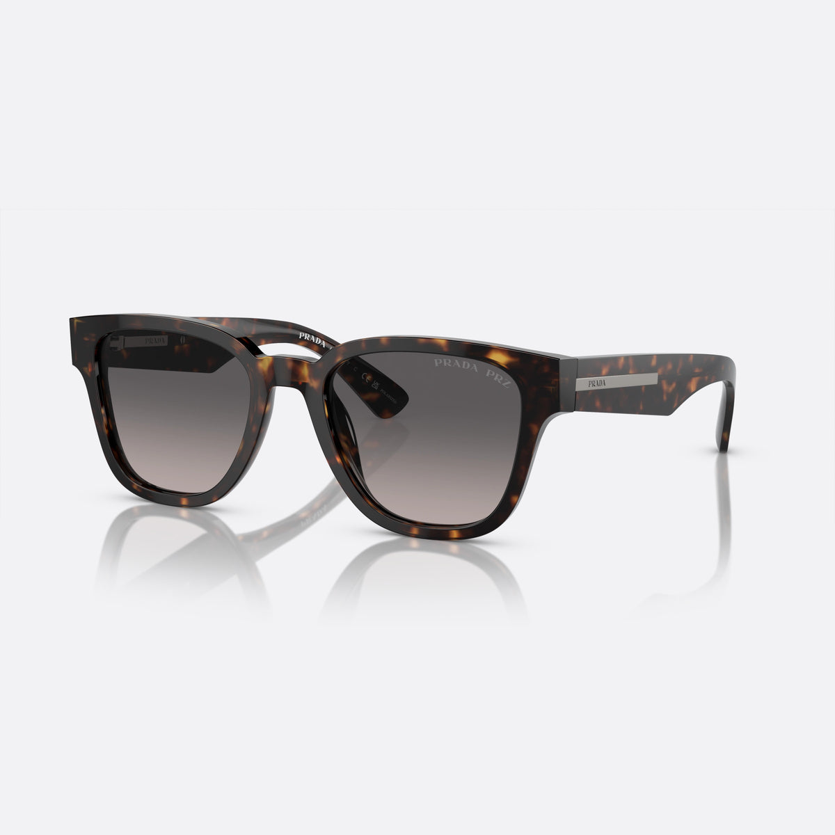 Prada PR A04S 19J-09G sunglasses, silver pantos frame for men, plain double bridge, brand lettering on temples