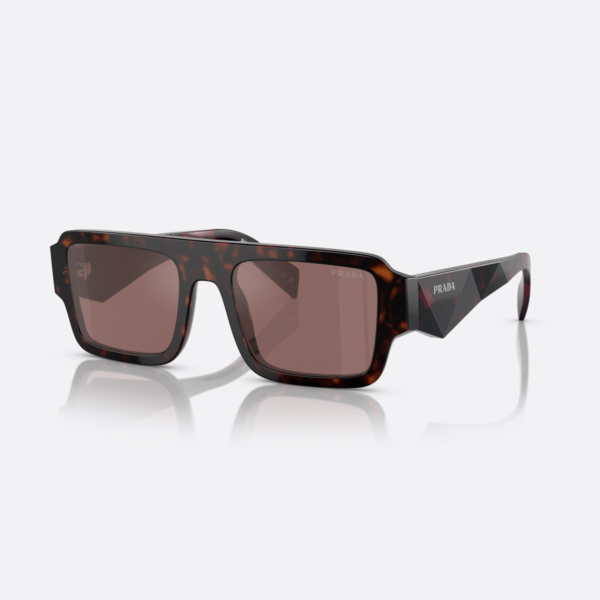 Ochelari de soare Prada PR A05S 17N-90B S, geometrica maro, pentru bărbați, punte simplă, literele brandului pe brațe, ramă completă
