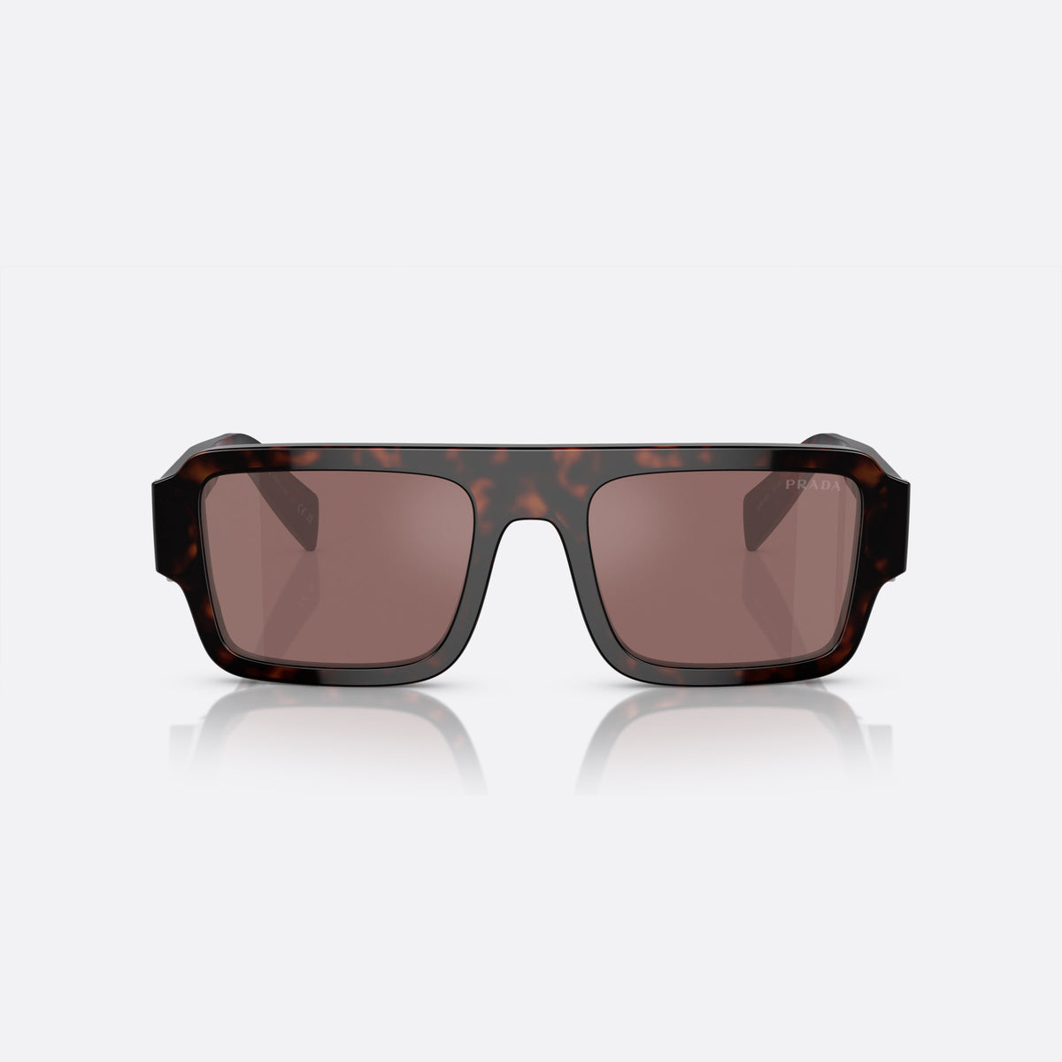 Ochelari de soare Prada PR A05S 17N-90B S, geometrica maro, pentru bărbați, punte simplă, literele brandului pe brațe, ramă completă, vedere din față