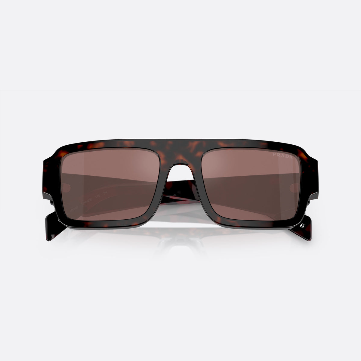 Ochelari de soare Prada PR A05S 17N-90B S, geometrica maro, pentru bărbați, punte simplă, literele brandului pe brațe, ramă completă, cu brațele pliate