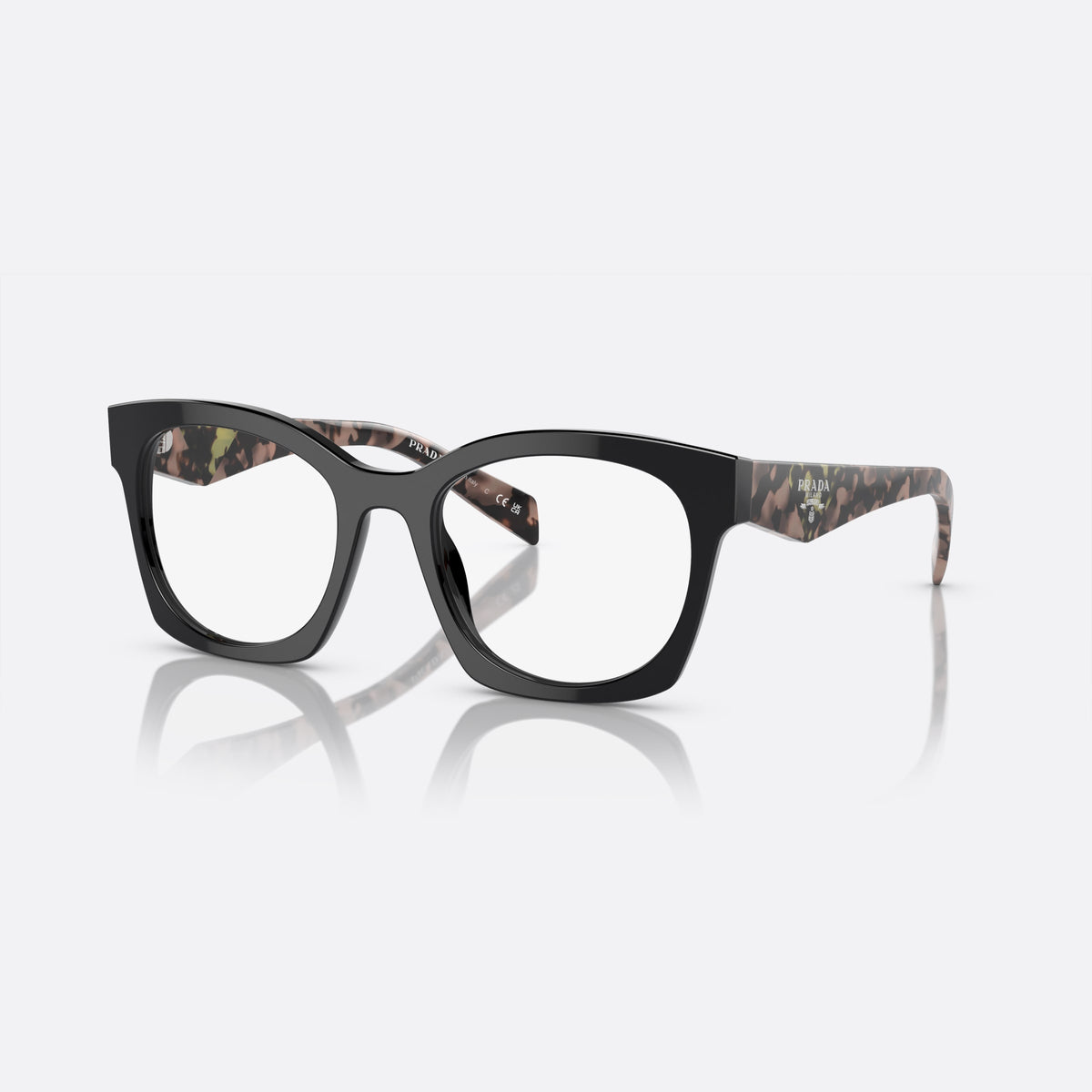 Rame ochelari de vedere Prada PR A05V 13P-1O1, fluture negru, pentru femei, punte keyhole, literele brandului pe brațe