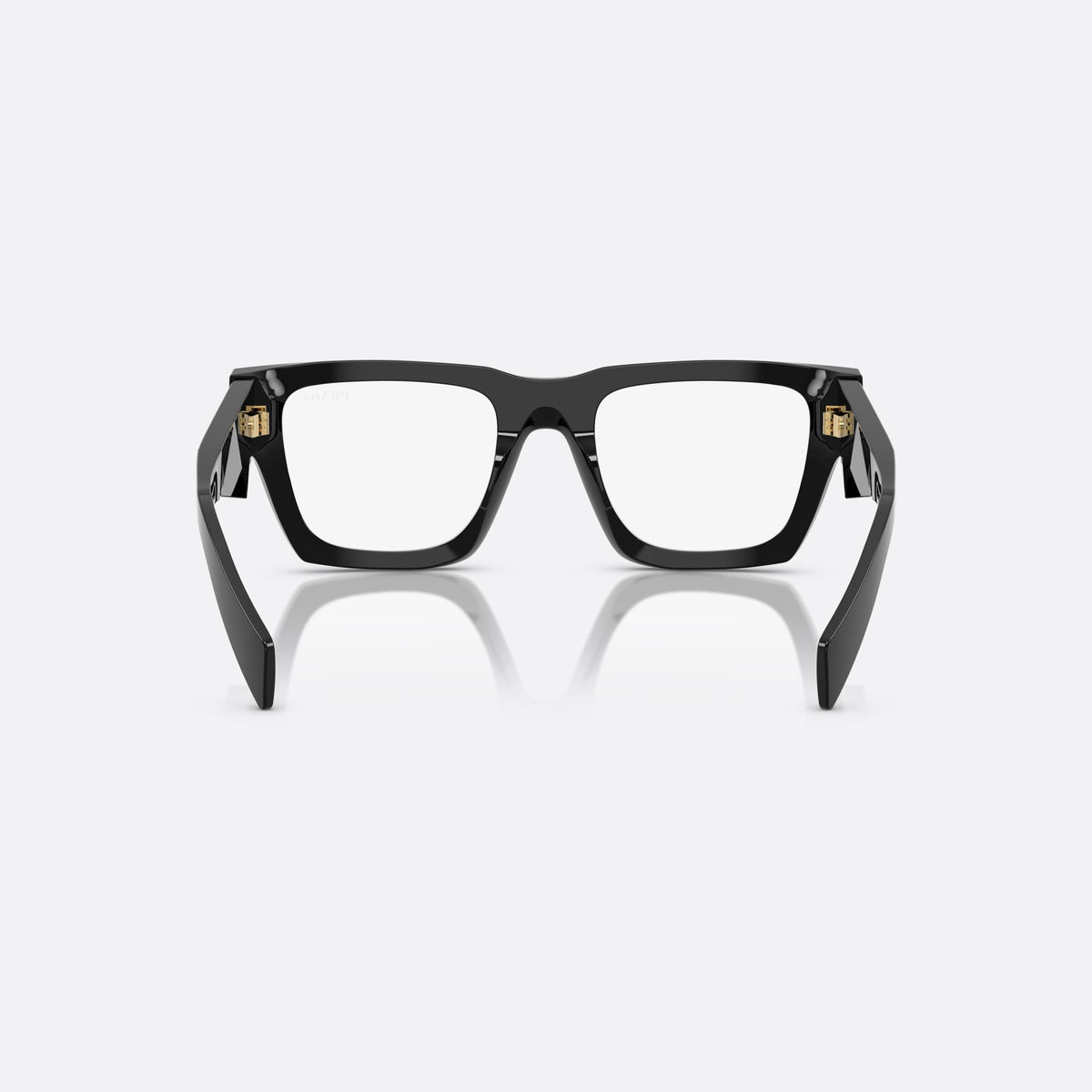 Prada PR A06S 16K08N BL sunglasses, black pantos frame for men, plain bridge, integrated into front, full-rim thick frame, back view