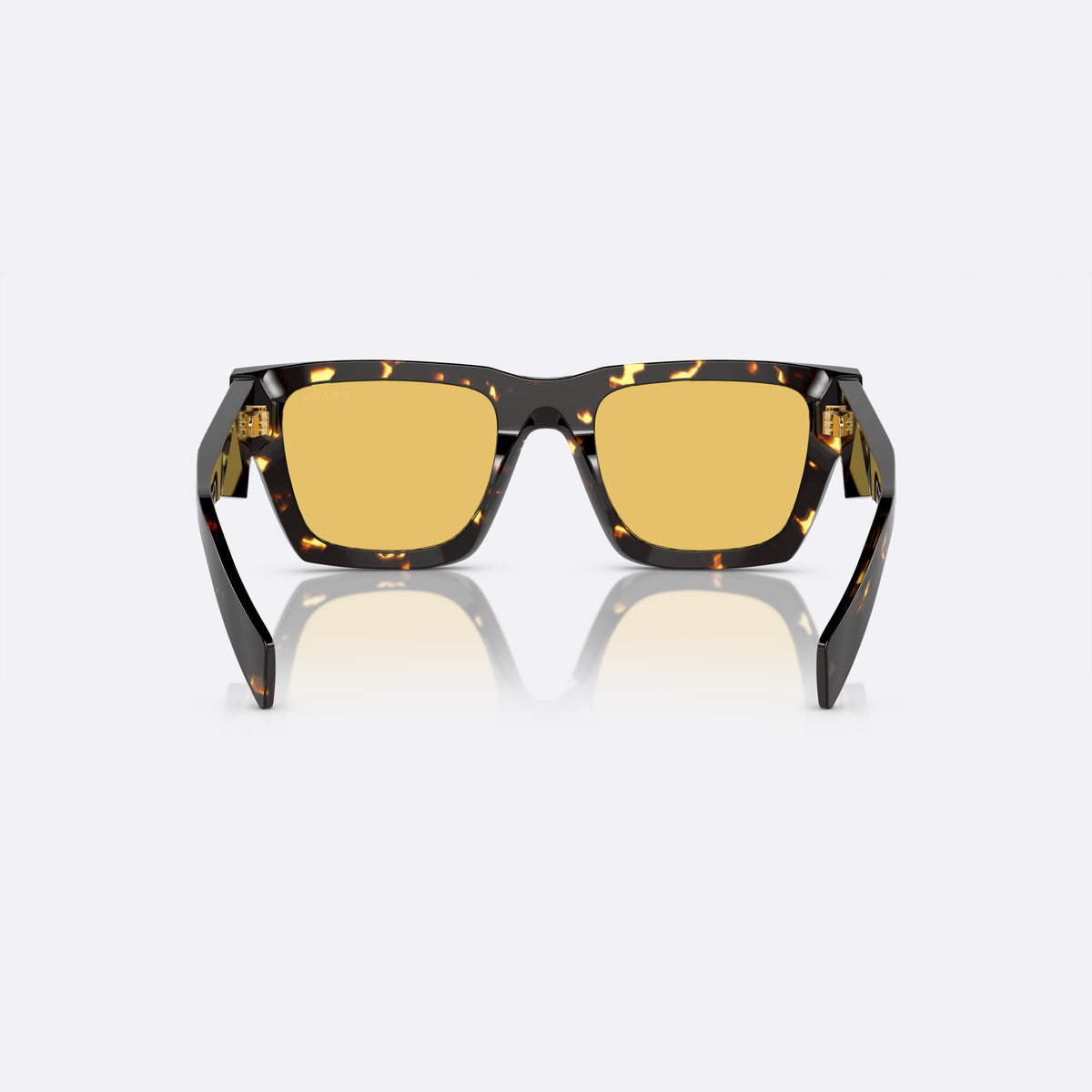 Prada PR A06S 16O-10C C sunglasses, brown pillow frame for men, plain integrated bridge, brand lettering on the temples, back view