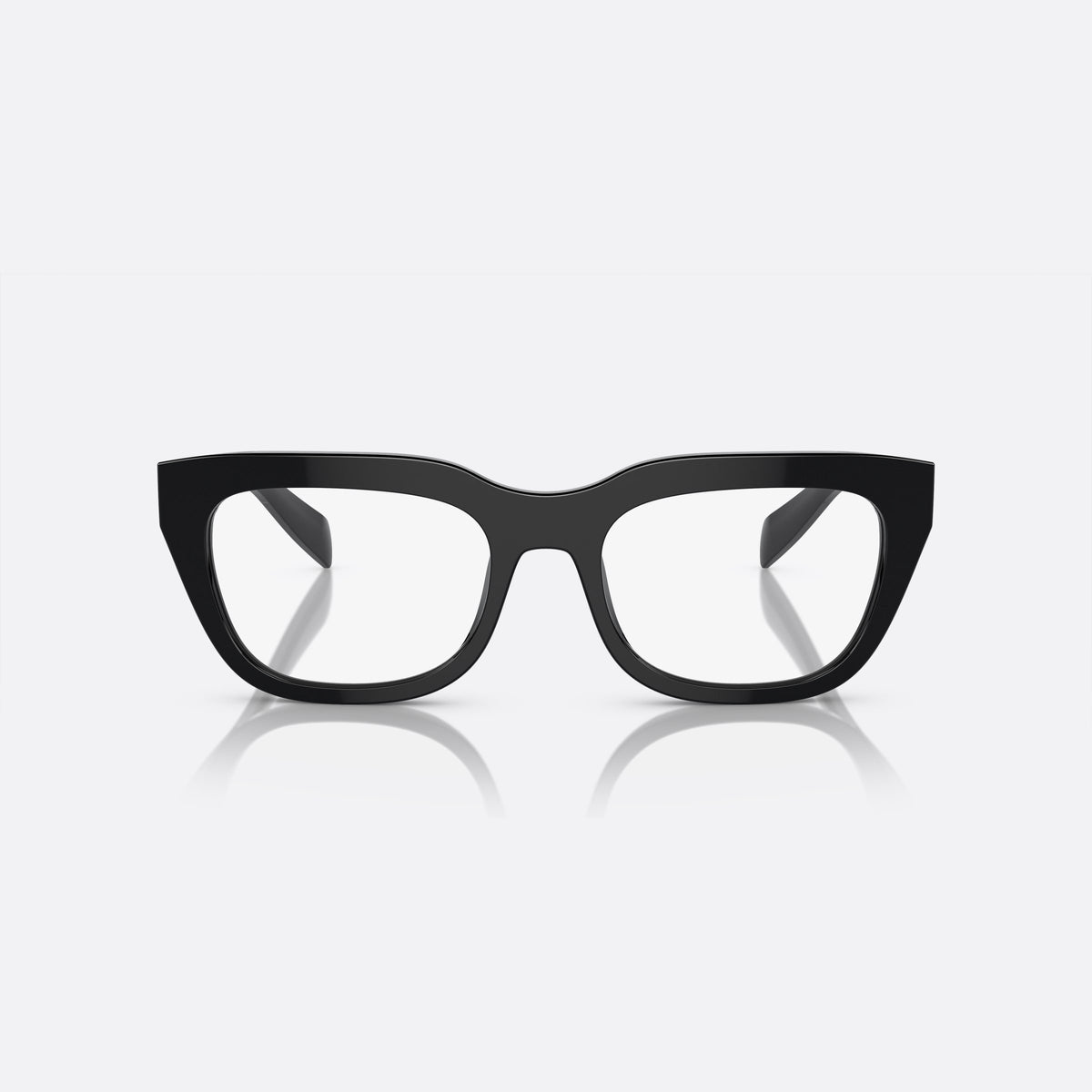 Rame ochelari de vedere Prada PR A06V 16K-1O1 M, geometrica negru, pentru femei, punte simplă integrată, literele brandului pe brațe, vedere din față