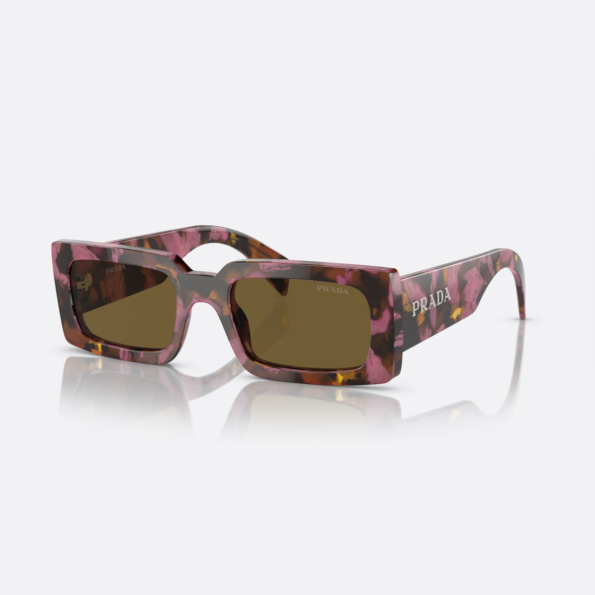 Ochelari de soare Prada PR A07S 18N-01T M, pillow violet, pentru femei, punte simplă, literele brandului pe brațe, brațe late