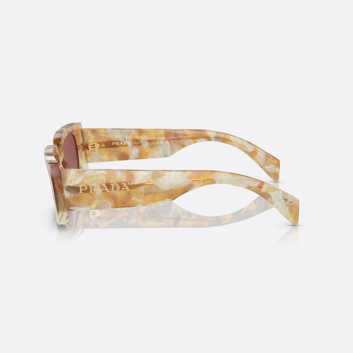 Ochelari de soare Prada PR A07S 19N-08S B, rectangulari maro, pentru femei, punte dublă simplă, brațe late conice