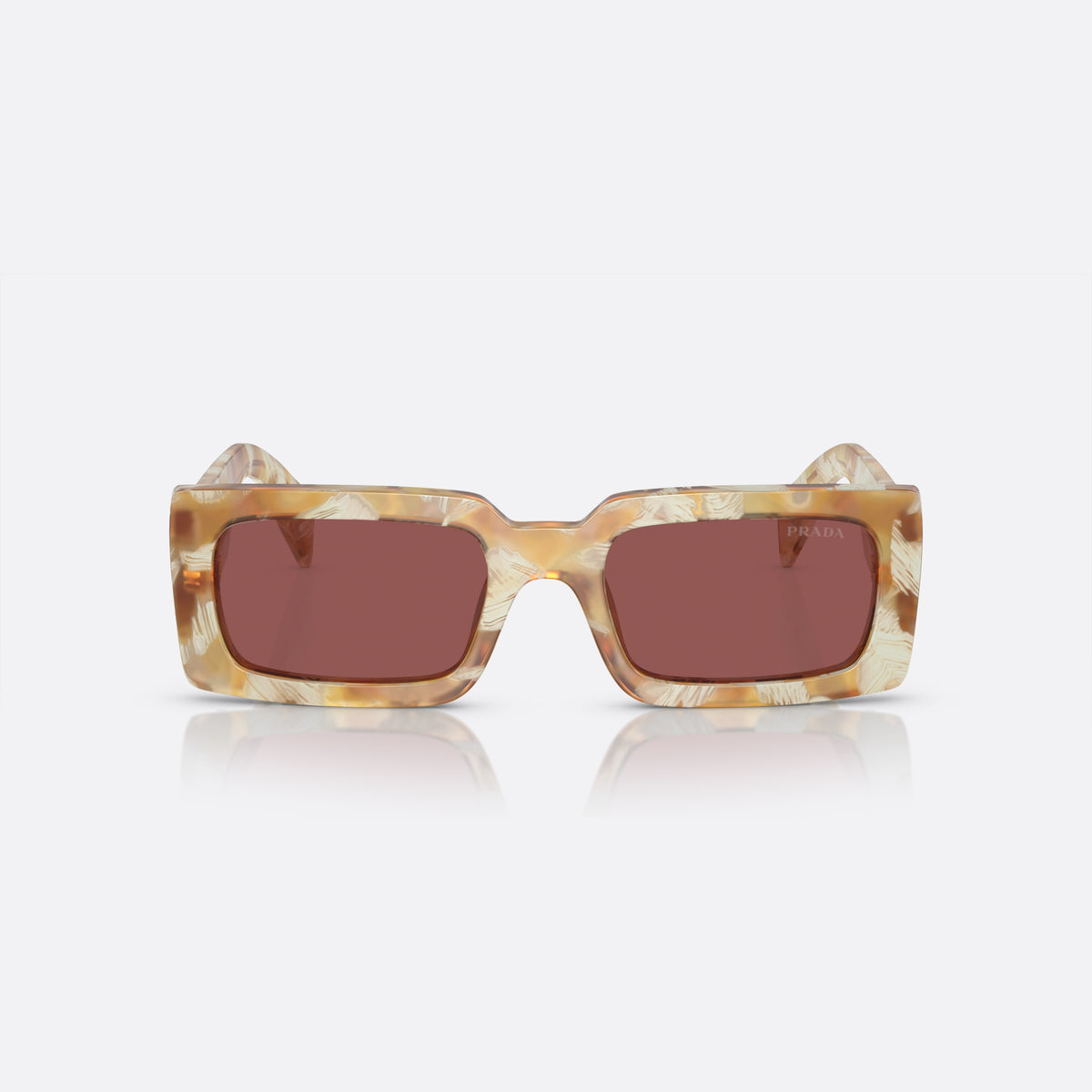 Ochelari de soare Prada PR A07S 19N-08S B, rectangulari maro, pentru femei, punte dublă simplă, brațe late conice