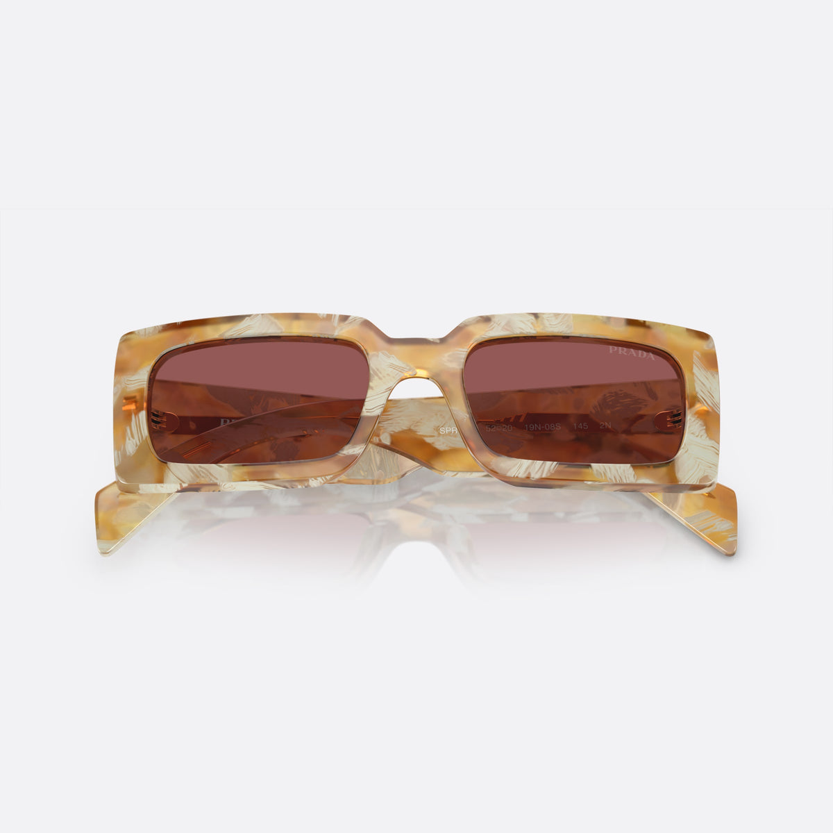 Ochelari de soare Prada PR A07S 19N-08S B, rectangulari maro, pentru femei, punte dublă simplă, brațe late conice