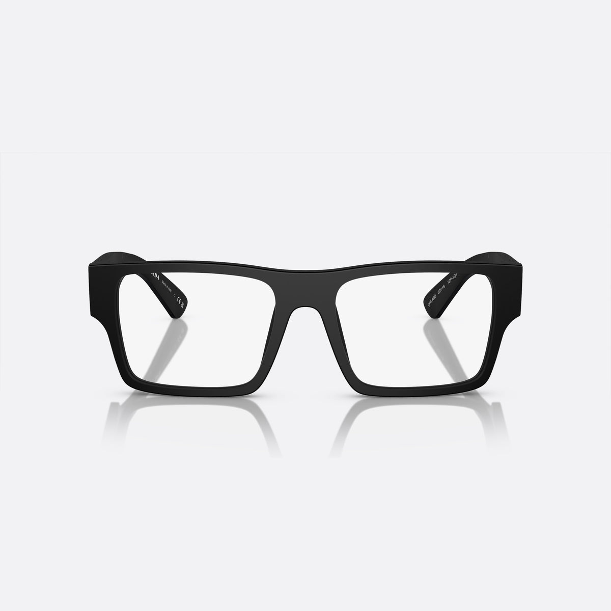 Rame ochelari de vedere Prada PR A08V 12P-1O1 V, geometrica negru, pentru bărbați, punte dublă simplă, literele brandului pe brațe, vedere din față