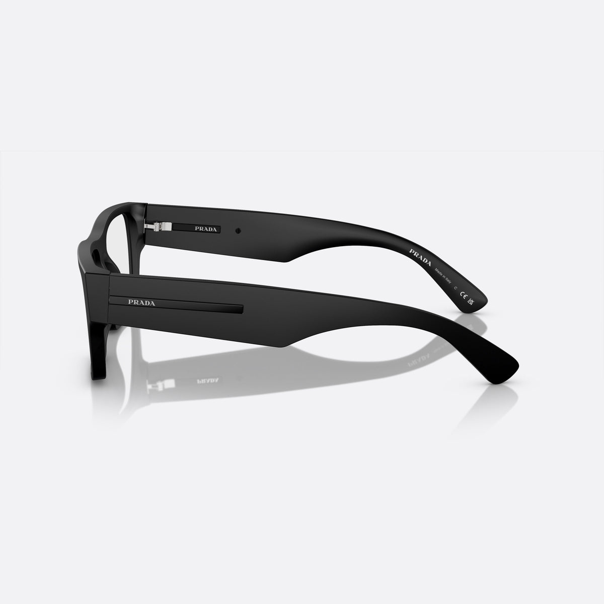 Rame ochelari de vedere Prada PR A08V 12P-1O1 V, geometrica negru, pentru bărbați, punte dublă simplă, literele brandului pe brațe, vedere laterală