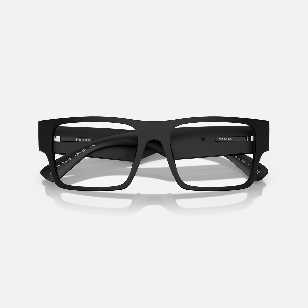 Rame ochelari de vedere Prada PR A08V 12P-1O1 V, geometrica negru, pentru bărbați, punte dublă simplă, literele brandului pe brațe, cu brațele pliate