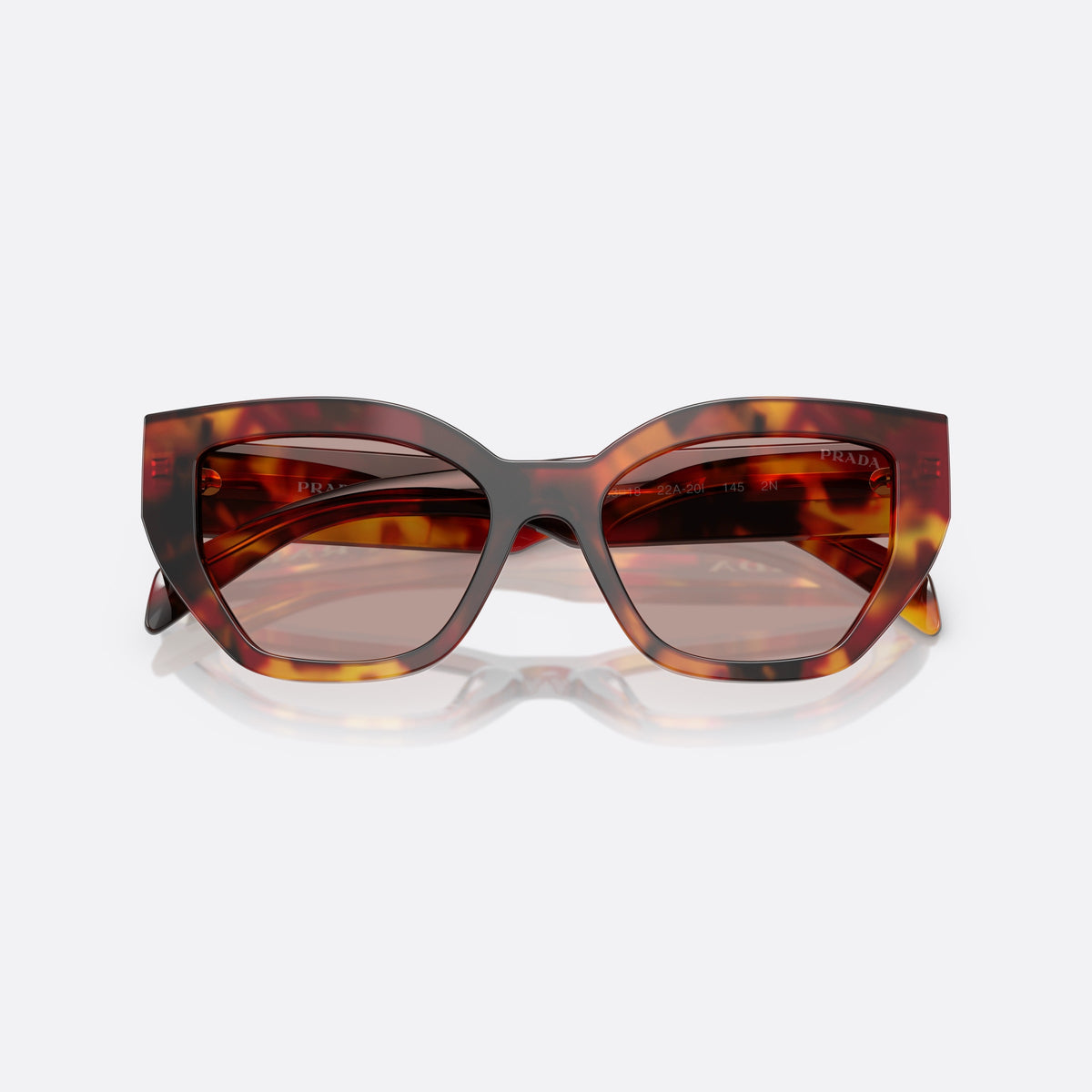 Ochelari de soare Prada PR A09S 22A20I, fluture havana, pentru femei, punte simplă, literele brandului pe brațe, ramă completă, cu brațele pliate