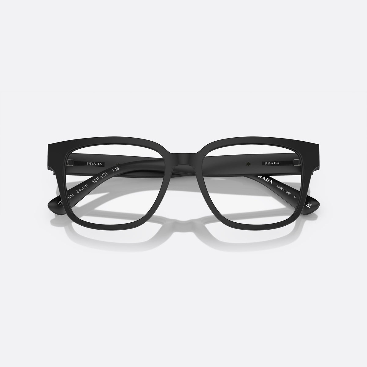 Rame ochelari de vedere Prada PR A09V 12P-1O1 V, patrati negru, pentru bărbați, punte simplă tip șa, literele brandului pe brațe, cu brațele pliate