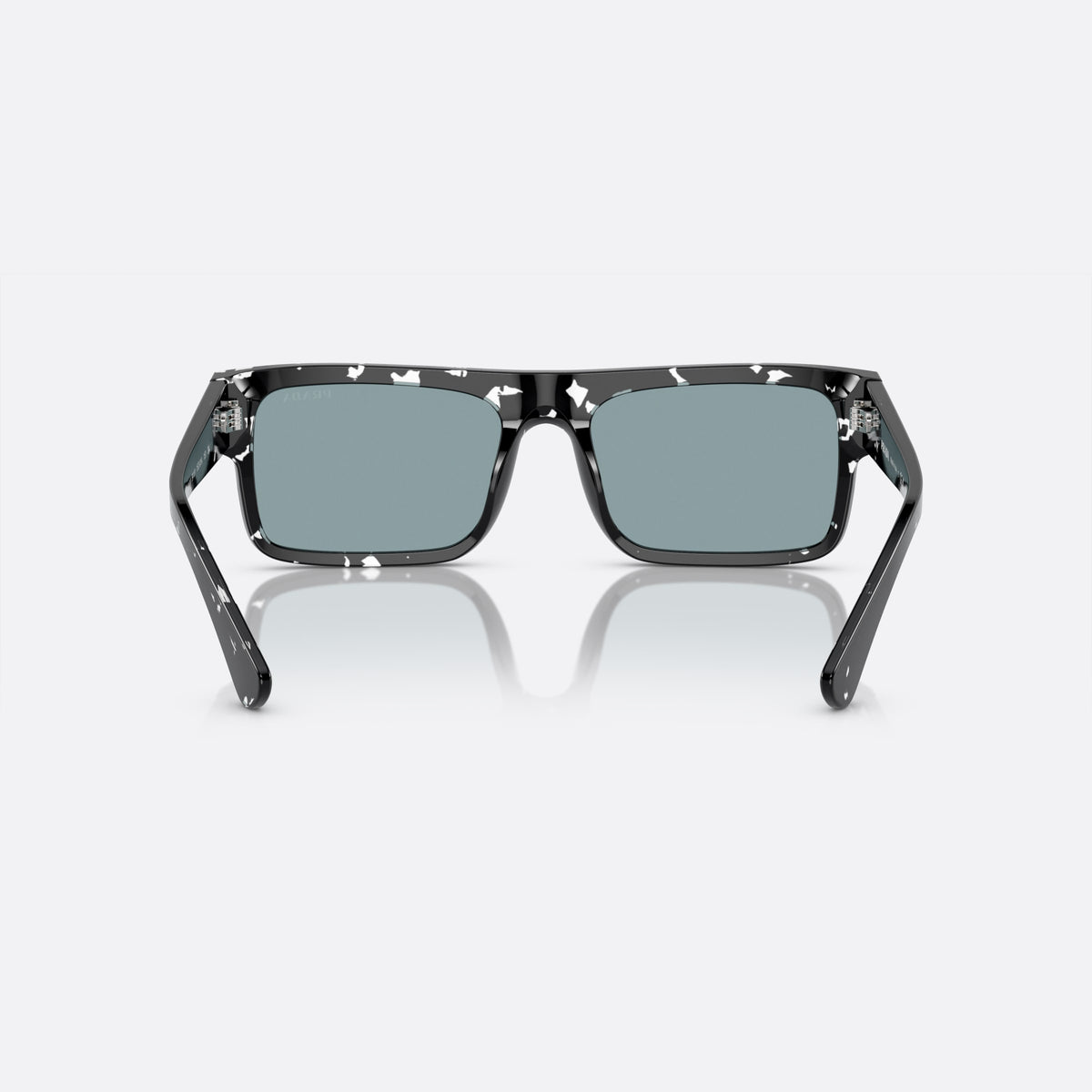 Prada PR A10S 15O01A sunglasses, brown rectangle frame for men, plain bridge, brand lettering on temples, full-rim frame, back view