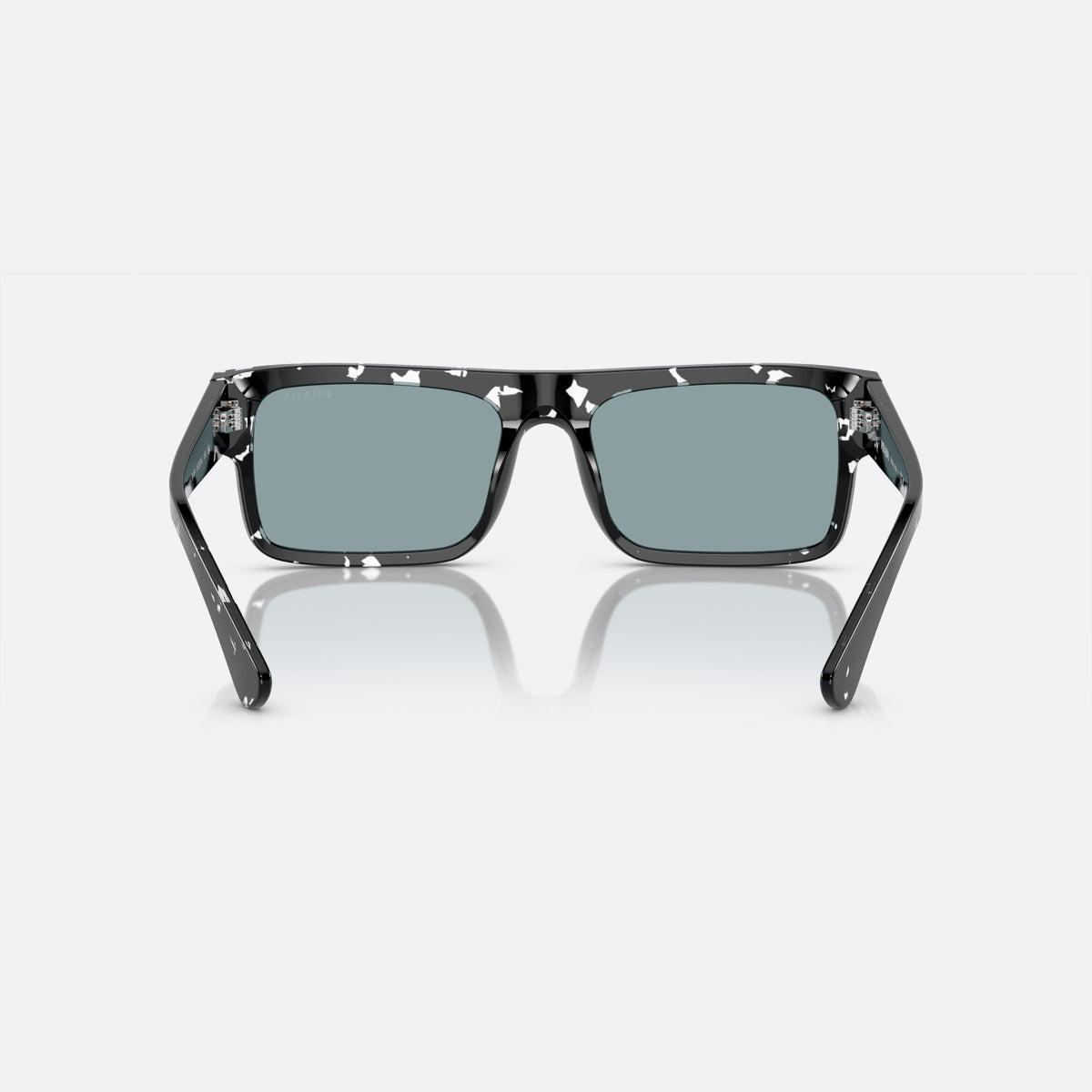 Prada PR A10S 59 sunglasses, brown rectangle frame for men, plain double-bar bridge, brand lettering on temples, back view