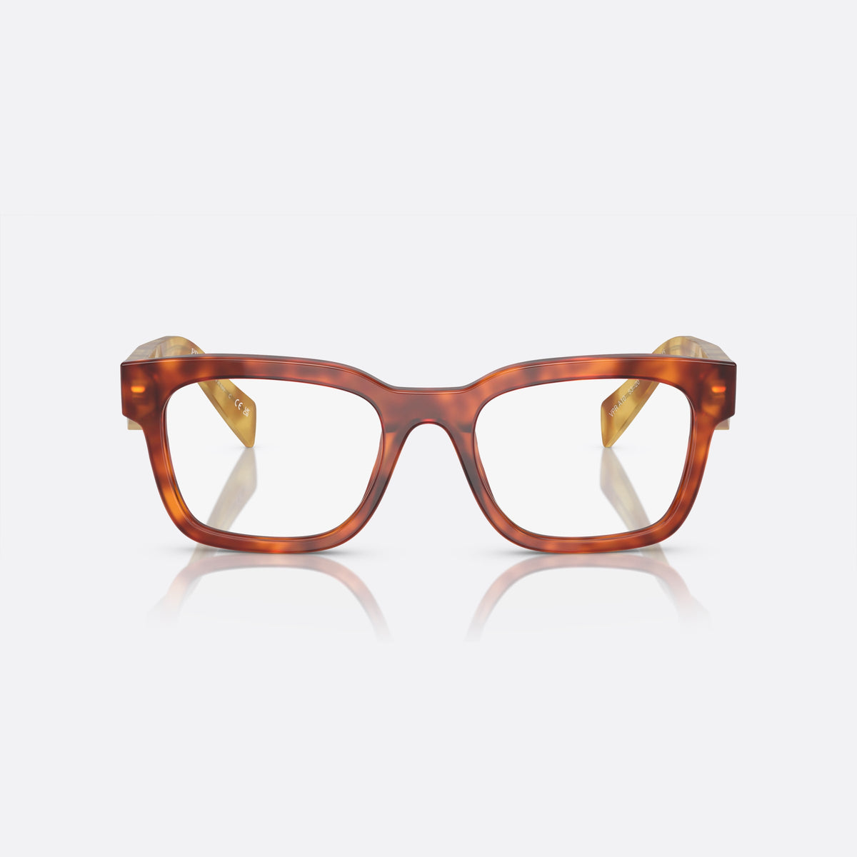 Prada PR A10V 11P-1O1 S eyeglasses, havana squared frame for men, plain saddle bridge, brand lettering on temples, front view