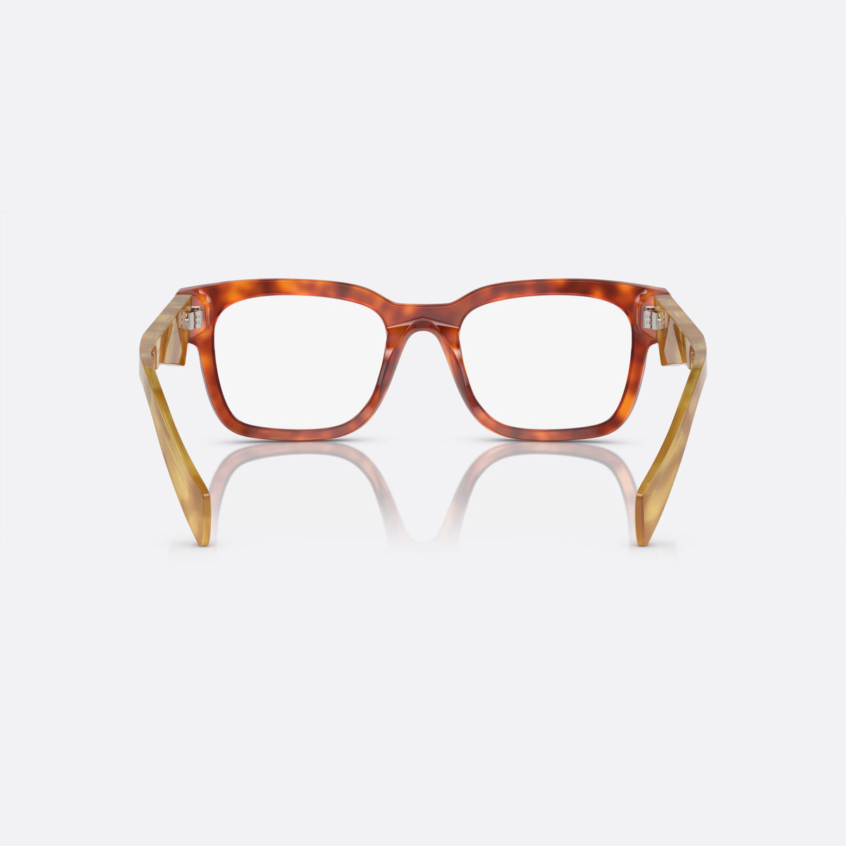 Prada PR A10V 11P-1O1 S eyeglasses, havana squared frame for men, plain saddle bridge, brand lettering on temples, back view