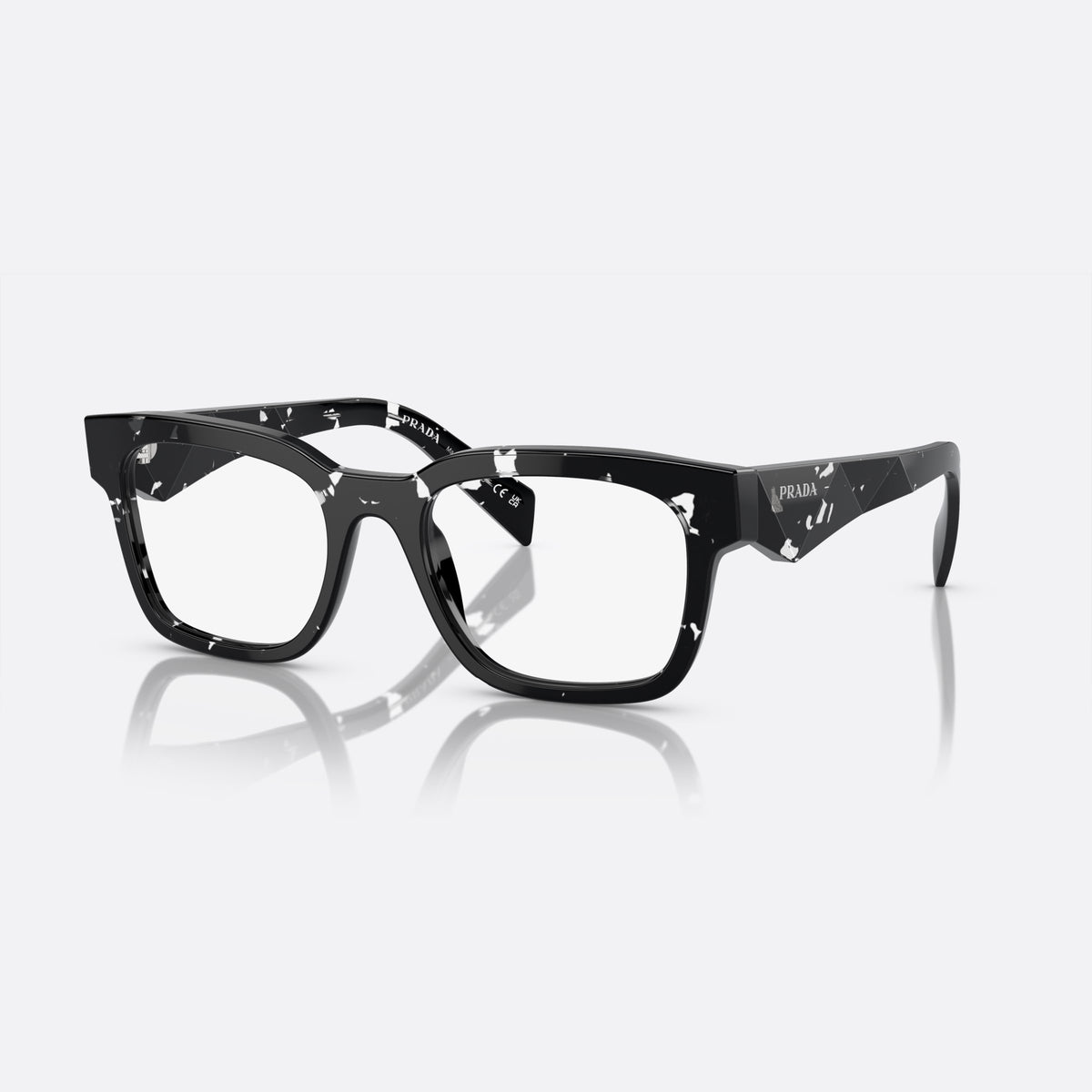 Prada PR A10V 15O-1O1 X eyeglasses, havana rectangle frame for men, plain double-arch bridge, brand lettering on temples
