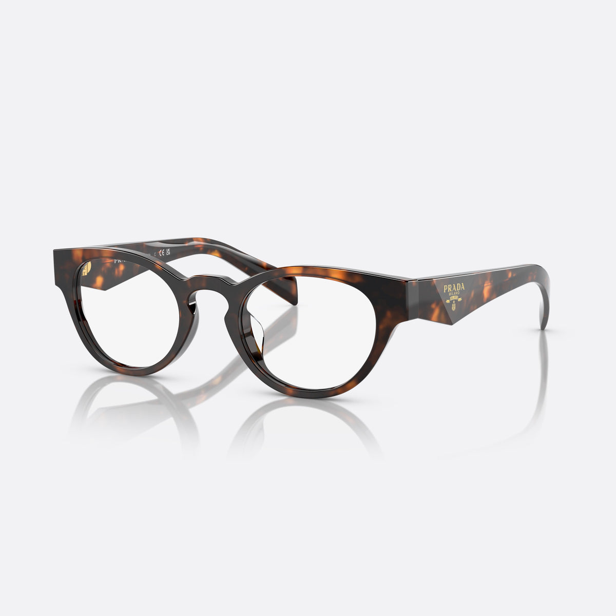 Rame ochelari de vedere Prada PR A11VD 14L1O1, rotunzi havana, pentru femei, punte keyhole, literele brandului pe brațe
