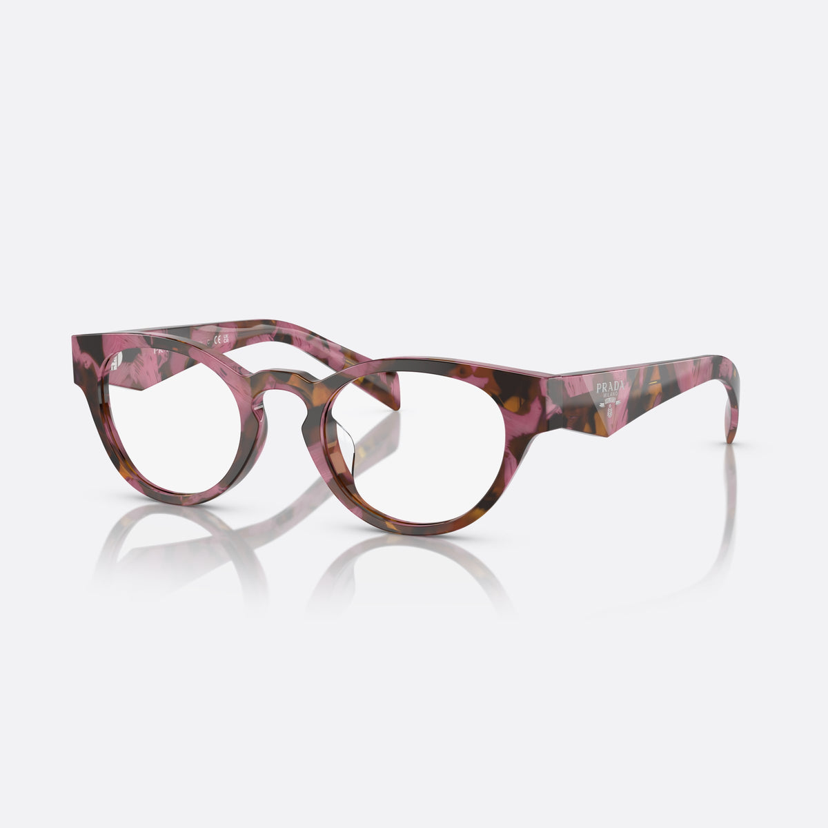 Rame ochelari de vedere Prada PR A11VD 18N1O1, rotunzi roz, pentru femei, punte keyhole, literele brandului pe brațe, ramă completă