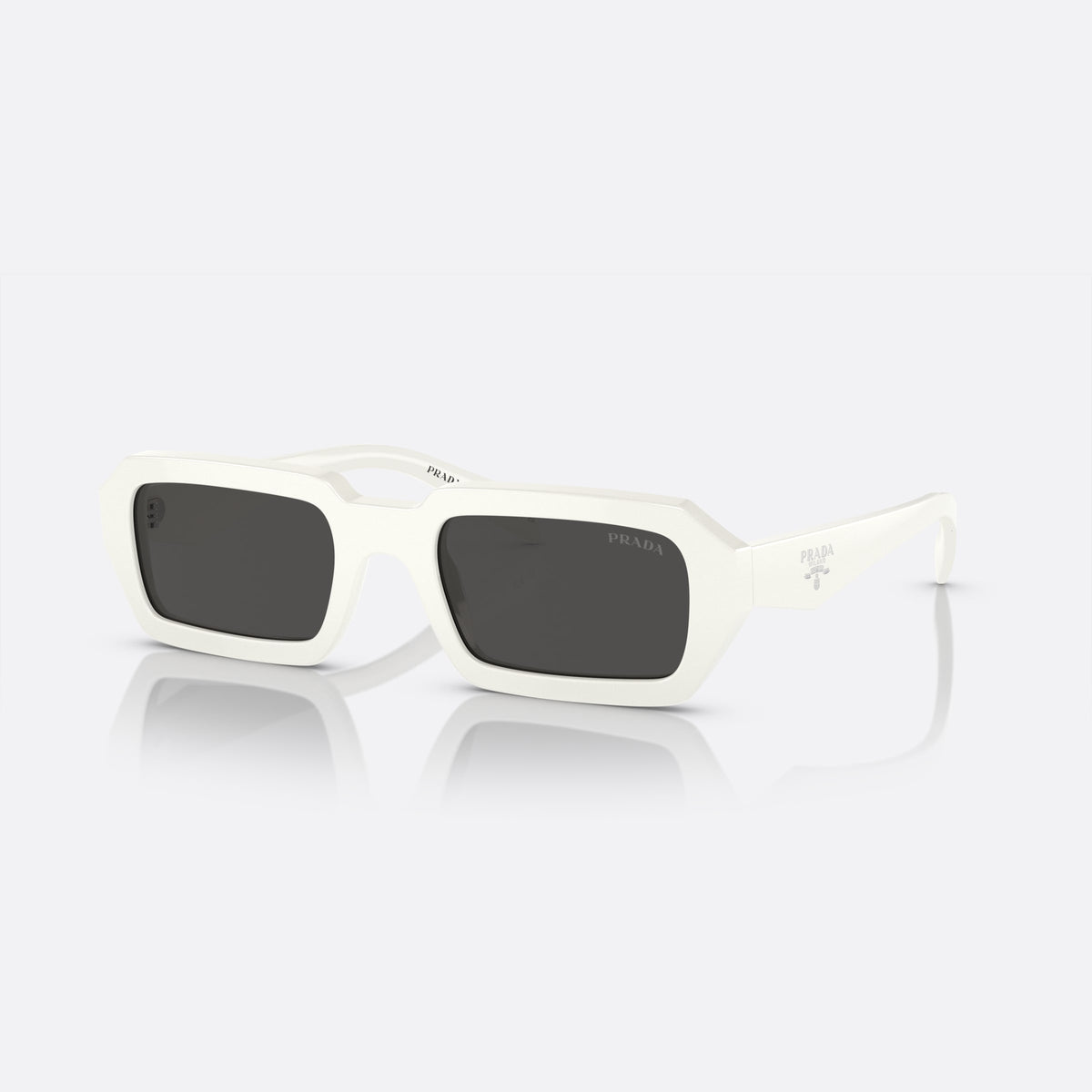Ochelari de soare Prada PR A12S 17K-08Z A, neregulat alb, pentru femei, punte simplă, literele brandului pe brațe, ramă completă