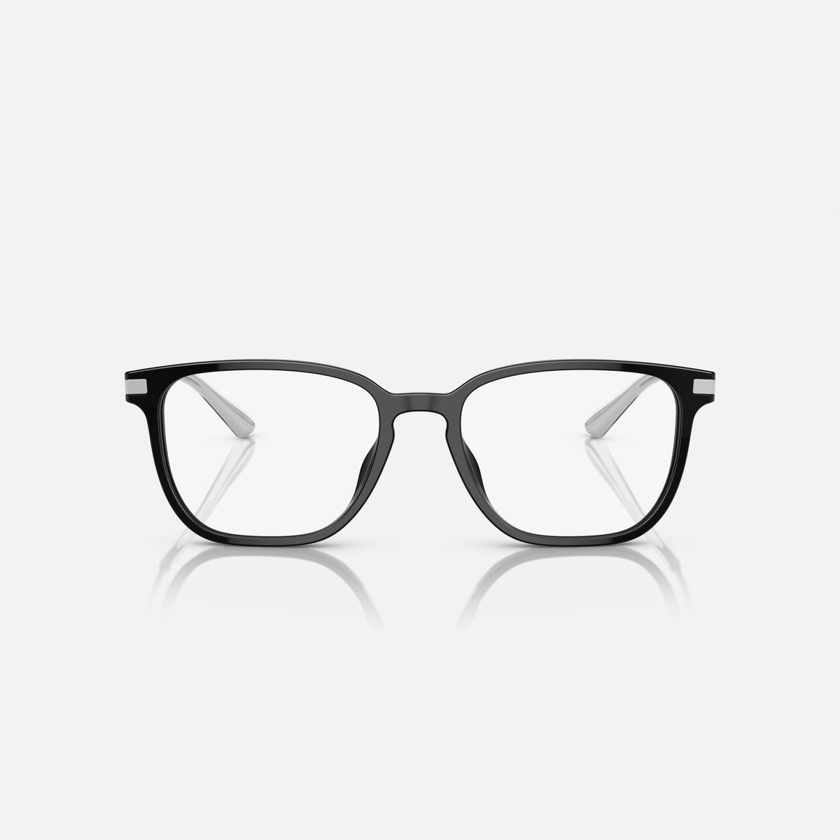 Prada PR A12VD 1AB1O1 eyeglasses, black pillow frame for men, brand lettering on temples, full-rim acetate frame, front view