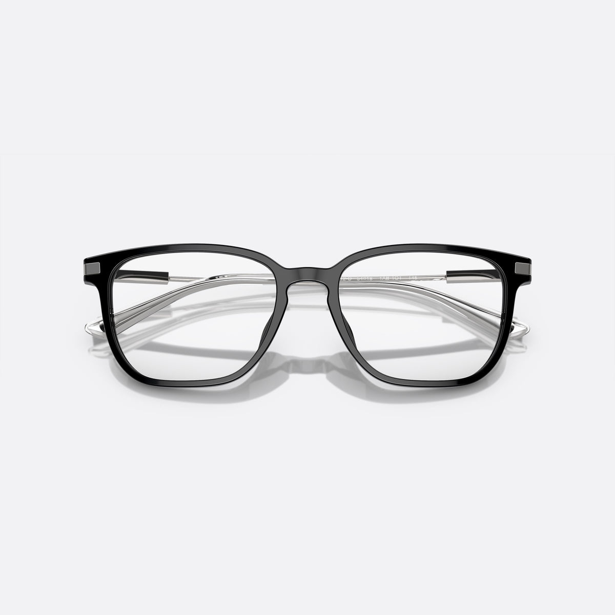 Prada PR A12VD 1AB1O1 eyeglasses, black pillow frame for men, brand lettering on temples, full-rim acetate frame, folded