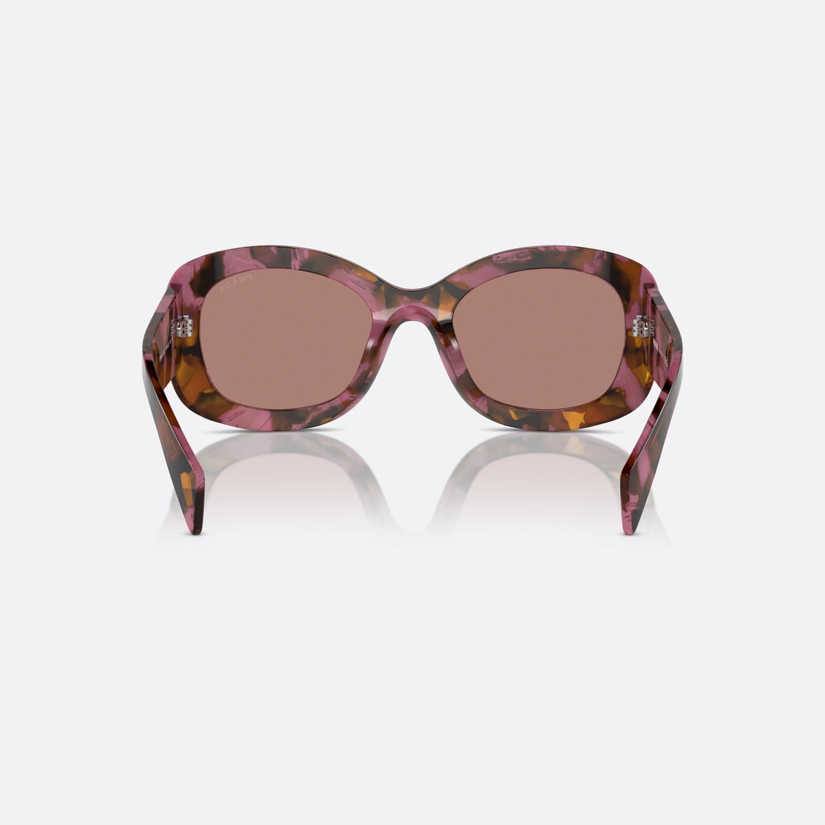 Prada PR A13S 18N10D sunglasses, brown butterfly frame for women, plain bridge, integrated into frame, full-rim thick frame, back view