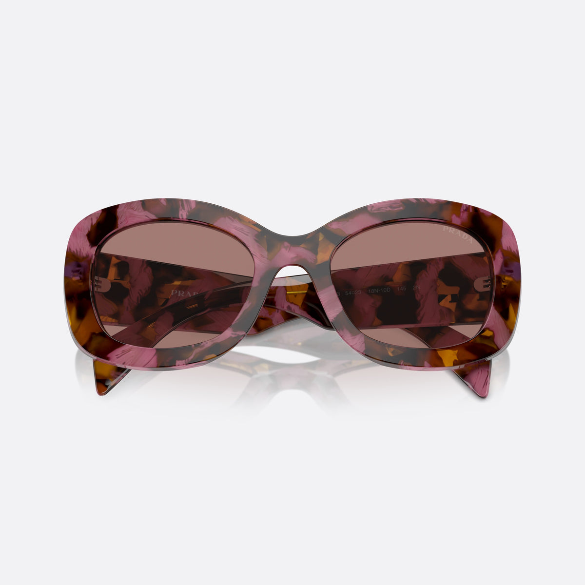 Prada PR A13S 18N10D sunglasses, brown butterfly frame for women, plain bridge, integrated into frame, full-rim thick frame, folded