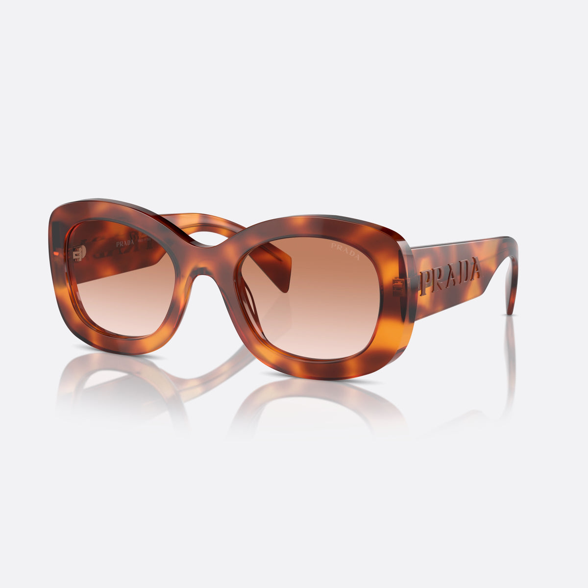 Ochelari de soare Prada PR A13S 18R70E, fluture havana, pentru femei, punte simplă, litere ale brandului pe lentilă, ramă completă