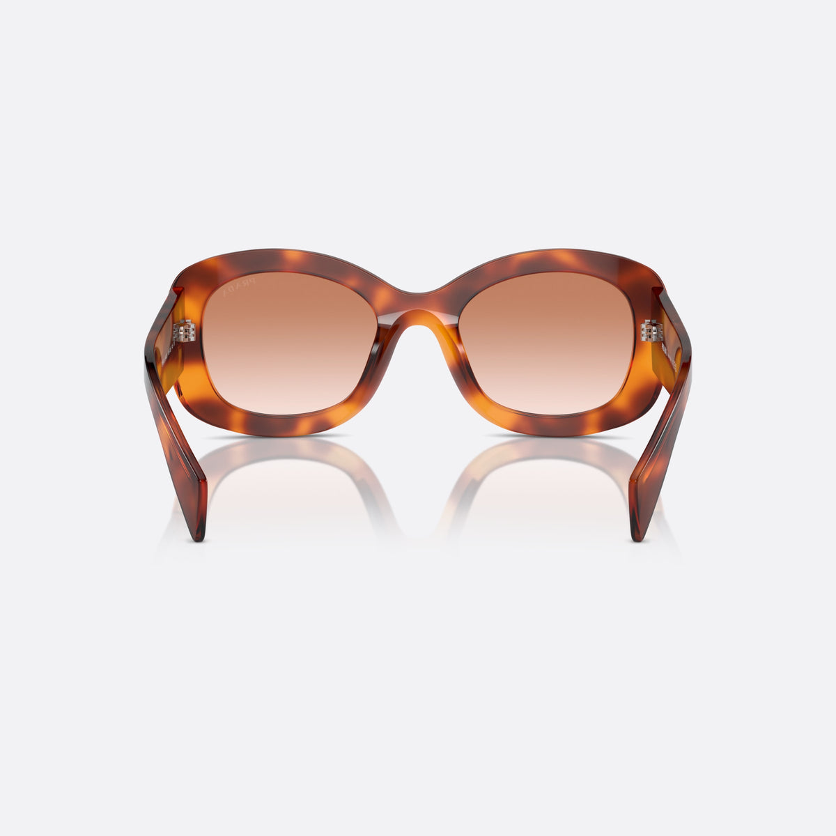 Ochelari de soare Prada PR A13S 18R70E, fluture havana, pentru femei, punte simplă, litere ale brandului pe lentilă, ramă completă, vedere din spate