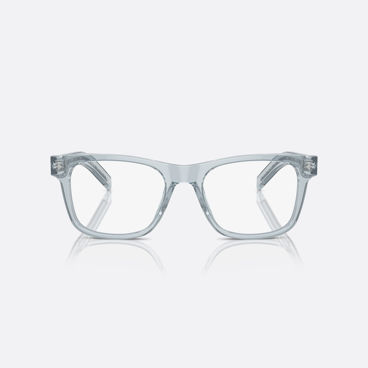 Prada PR A13V 19T1O1 eyeglasses, blue squared frame for men, plain integrated bridge, brand lettering on temples, front view