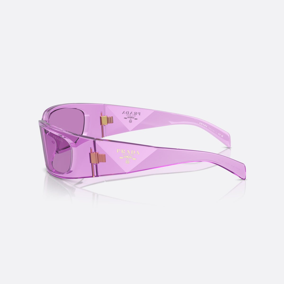 Prada PR A14S 13R30G sunglasses, violet butterfly frame for women, plain bridge, brand logo on temple, wide tapered temples