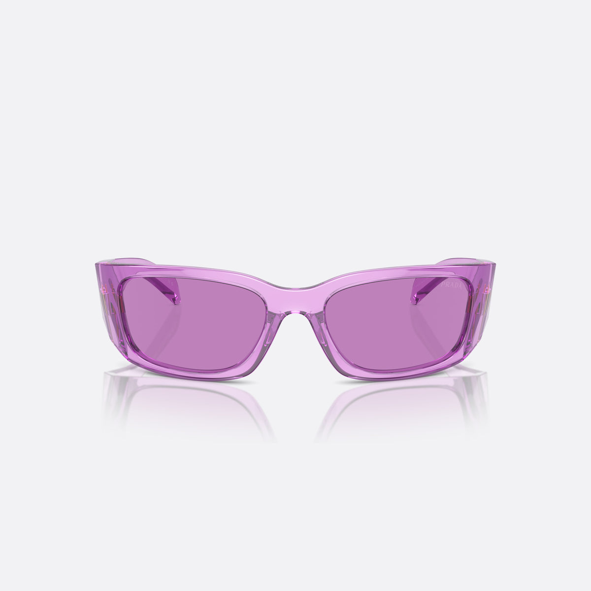 Prada PR A14S 13R30G sunglasses, violet butterfly frame for women, plain bridge, brand logo on temple, wide tapered temples